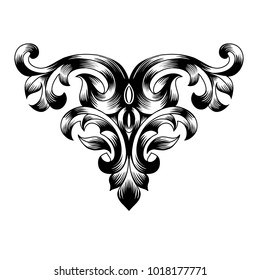 Vintage baroque frame scroll ornament engraving border floral retro pattern antique style acanthus foliage swirl decorative design element filigree calligraphy.