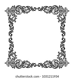 Vintage baroque frame scroll ornament engraving border floral retro pattern antique style acanthus foliage swirl decorative design element filigree calligraphy