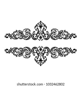 Vintage baroque frame scroll ornament engraving border floral retro pattern antique style acanthus foliage swirl decorative design element filigree calligraphy.