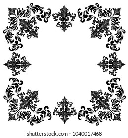 Vintage baroque frame scroll ornament engraving border floral retro pattern antique style acanthus foliage swirl decorative design element filigree calligraphy wedding - vector.