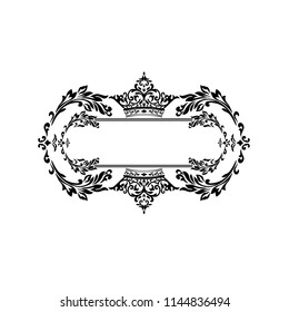 Vintage baroque frame scroll ornament engraving border floral retro pattern antique style acanthus foliage swirl decorative design element filigree calligraphy.