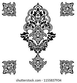 Vintage baroque frame scroll ornament engraving border floral retro pattern antique style acanthus foliage swirl decorative design element filigree calligraphy. 