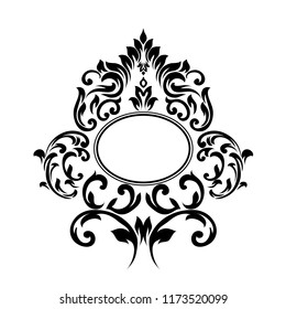 Vintage baroque frame scroll ornament engraving border floral retro pattern antique style acanthus foliage swirl decorative design element filigree calligraphy. 