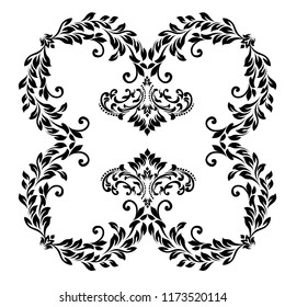 Vintage baroque frame scroll ornament engraving border floral retro pattern antique style acanthus foliage swirl decorative design element filigree calligraphy. 