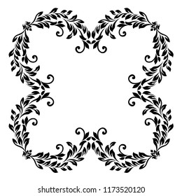 Vintage baroque frame scroll ornament engraving border floral retro pattern antique style acanthus foliage swirl decorative design element filigree calligraphy. 