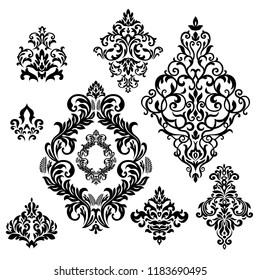 Vintage baroque frame scroll ornament engraving border floral retro pattern antique style acanthus foliage swirl decorative design element filigree calligraphy. 