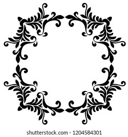 Vintage baroque frame scroll ornament engraving border floral retro pattern antique style acanthus foliage swirl decorative design element filigree calligraphy.