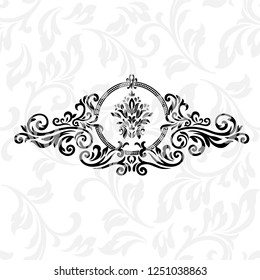 Vintage baroque frame scroll ornament engraving border floral retro pattern antique style acanthus foliage swirl decorative design element filigree calligraphy.