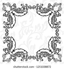 Vintage baroque frame scroll ornament engraving border floral retro pattern antique style acanthus foliage swirl decorative design element filigree calligraphy.
