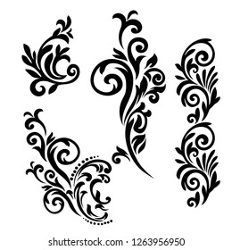 Vintage baroque frame scroll ornament engraving border floral retro pattern antique style acanthus foliage swirl decorative design element filigree calligraphy. 