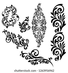 Vintage baroque frame scroll ornament engraving border floral retro pattern antique style acanthus foliage swirl decorative design element filigree calligraphy. 