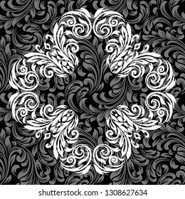 Vintage baroque frame scroll ornament engraving border floral retro pattern antique style acanthus foliage swirl decorative design element filigree calligraphy.
