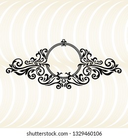 Vintage baroque frame scroll ornament engraving border floral retro pattern antique style acanthus foliage swirl decorative design element filigree calligraphy.
