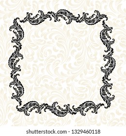 Vintage baroque frame scroll ornament engraving border floral retro pattern antique style acanthus foliage swirl decorative design element filigree calligraphy.