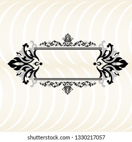 Vintage baroque frame scroll ornament engraving border floral retro pattern antique style acanthus foliage swirl decorative design element filigree calligraphy. 