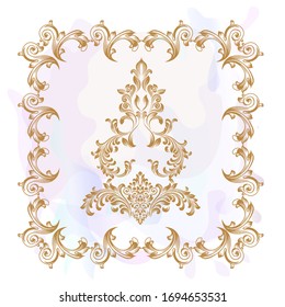 Vintage baroque frame scroll ornament engraving border floral retro pattern antique style acanthus foliage swirl decorative design element filigree calligraphy.