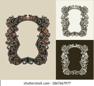 Vintage-Barockbild-Scroll-Ornament, handgezeichneter Linienstil mit digitaler Farbe, Vektorgrafik einzeln auf dunklem und hellem Hintergrund