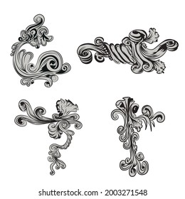 Vintage baroque frame scroll ornament engraving border floral retro pattern antique style acanthus foliage swirl decorative design element filigree calligraphy vector