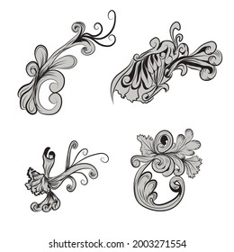 Vintage barroco cuadro pergamino adorno engrase borde floral patrón retro estilo antiguo acantano follaje giratorio decorativo elemento de diseño filigree caligrafía vector