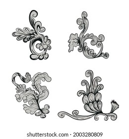 Vintage baroque frame scroll ornament engraving border floral retro pattern antique style acanthus foliage swirl decorative design element filigree calligraphy vector