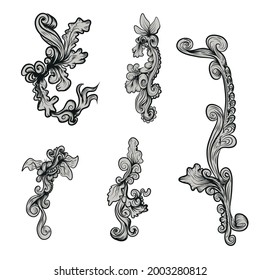 Vintage barroco cuadro pergamino adorno engrase borde floral patrón retro estilo antiguo acantano follaje giratorio decorativo elemento de diseño filigree caligrafía vector