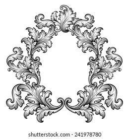 Vintage baroque frame scroll ornament engraving border floral retro pattern antique style acanthus foliage swirl decorative design element filigree calligraphy vector