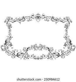 Vintage baroque frame scroll ornament engraving border floral retro pattern antique style acanthus foliage swirl decorative design element filigree calligraphy vector