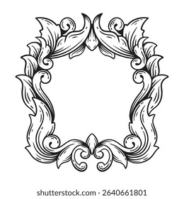 Vintage baroque frame scroll ornament engraving border floral retro pattern antique style acanthus.