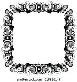 Vintage baroque frame scroll ornament engraving border floral retro pattern antique style acanthus foliage swirl decorative design element filigree calligraphy vector