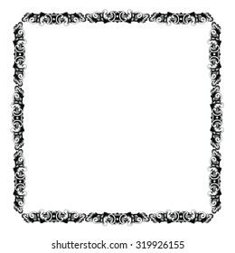 Vintage baroque frame scroll ornament engraving border floral retro pattern antique style acanthus foliage swirl decorative design element filigree calligraphy vector