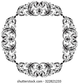 Vintage baroque frame scroll ornament engraving border floral retro pattern antique style acanthus foliage swirl decorative design element filigree calligraphy vector