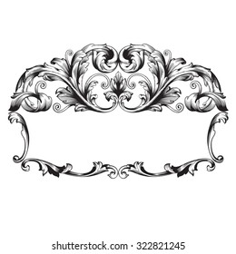 Vintage baroque frame scroll ornament engraving border floral retro pattern antique style acanthus foliage swirl decorative design element filigree calligraphy vector