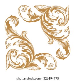 Vintage baroque frame scroll ornament engraving border floral retro pattern antique style acanthus foliage swirl decorative design element filigree calligraphy vector