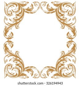 Vintage baroque frame scroll ornament engraving border floral retro pattern antique style acanthus foliage swirl decorative design element filigree calligraphy vector