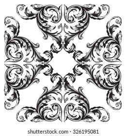 Vintage baroque frame scroll ornament engraving border floral retro pattern antique style acanthus foliage swirl decorative design element filigree calligraphy vector