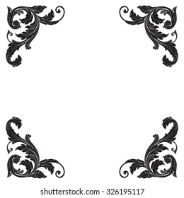 Vintage baroque frame scroll ornament engraving border floral retro pattern antique style acanthus foliage swirl decorative design element filigree calligraphy vector