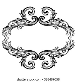 Vintage baroque frame scroll ornament engraving border floral retro pattern antique style acanthus foliage swirl decorative design element filigree calligraphy vector