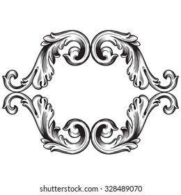 Vintage baroque frame scroll ornament engraving border floral retro pattern antique style acanthus foliage swirl decorative design element filigree calligraphy vector
