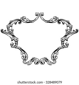 Vintage baroque frame scroll ornament engraving border floral retro pattern antique style acanthus foliage swirl decorative design element filigree calligraphy vector