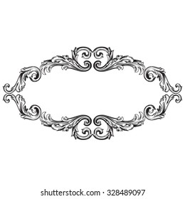 Vintage baroque frame scroll ornament engraving border floral retro pattern antique style acanthus foliage swirl decorative design element filigree calligraphy vector