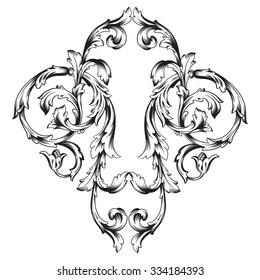 Vintage baroque frame scroll ornament engraving border floral retro pattern antique style acanthus foliage swirl decorative design element filigree calligraphy vector | damask - stock vector