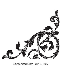 Vintage baroque frame scroll ornament engraving border floral retro pattern antique style acanthus foliage swirl decorative design element filigree calligraphy vector | damask - stock vector