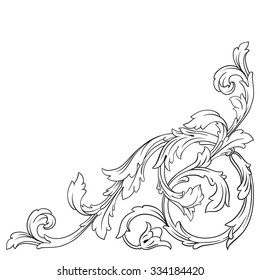 Vintage baroque frame scroll ornament engraving border floral retro pattern antique style acanthus foliage swirl decorative design element filigree calligraphy vector | damask - stock vector