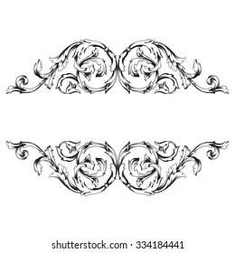 Vintage baroque frame scroll ornament engraving border floral retro pattern antique style acanthus foliage swirl decorative design element filigree calligraphy vector | damask - stock vector
