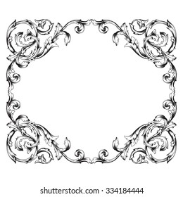 Vintage baroque frame scroll ornament engraving border floral retro pattern antique style acanthus foliage swirl decorative design element filigree calligraphy vector | damask - stock vector