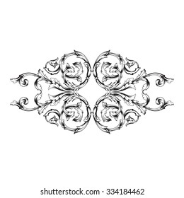 Vintage baroque frame scroll ornament engraving border floral retro pattern antique style acanthus foliage swirl decorative design element filigree calligraphy vector | damask - stock vector
