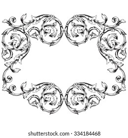 Vintage baroque frame scroll ornament engraving border floral retro pattern antique style acanthus foliage swirl decorative design element filigree calligraphy vector | damask - stock vector