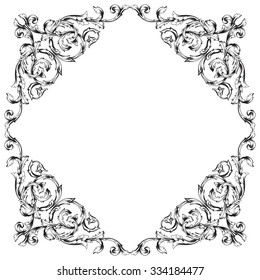 Vintage baroque frame scroll ornament engraving border floral retro pattern antique style acanthus foliage swirl decorative design element filigree calligraphy vector | damask - stock vector