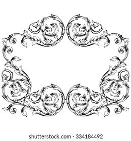 Vintage baroque frame scroll ornament engraving border floral retro pattern antique style acanthus foliage swirl decorative design element filigree calligraphy vector | damask - stock vector