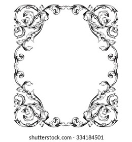 Vintage baroque frame scroll ornament engraving border floral retro pattern antique style acanthus foliage swirl decorative design element filigree calligraphy vector | damask - stock vector